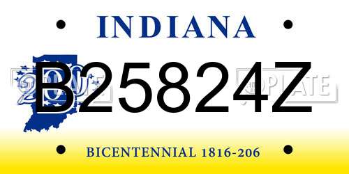B25824Z Indiana License Plate