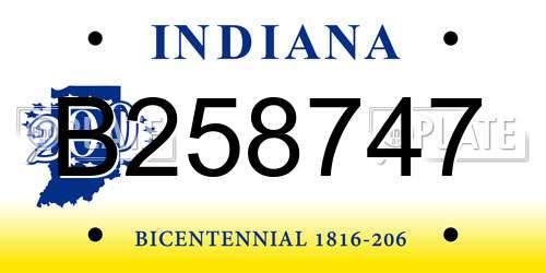 B258747 Indiana License Plate