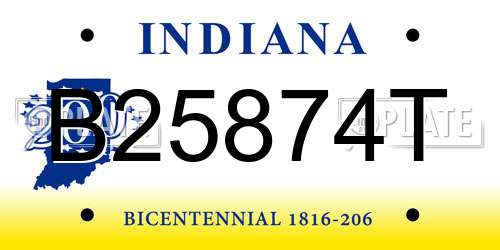B25874T Indiana License Plate