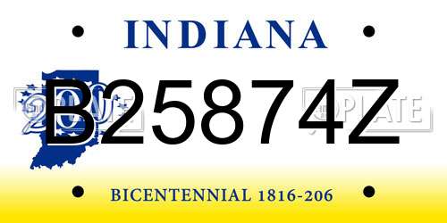 B25874Z Indiana License Plate