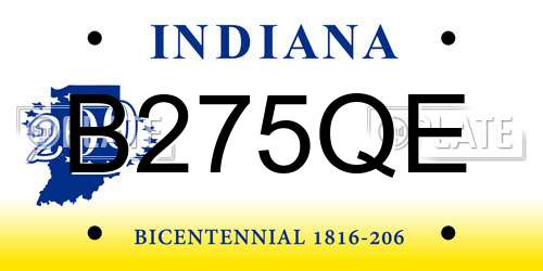B275QE Indiana License Plate