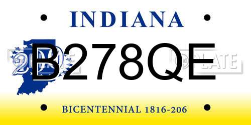 B278QE Indiana License Plate
