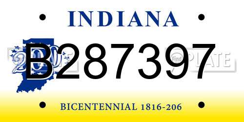 B287397 Indiana License Plate