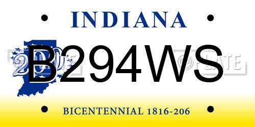 B294WS Indiana License Plate