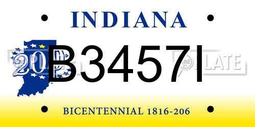B3457I Indiana License Plate