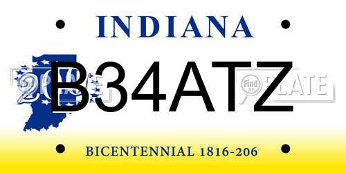 B34ATZ Indiana License Plate