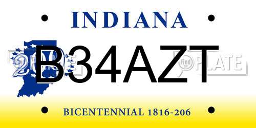 B34AZT Indiana License Plate