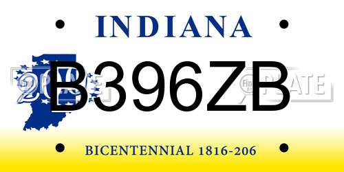 B396ZB Indiana License Plate