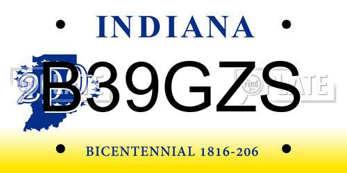B39GZS Indiana License Plate