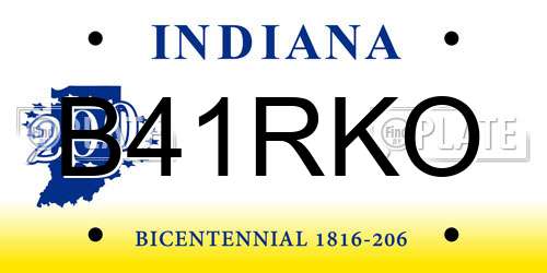 B41RKO Indiana License Plate