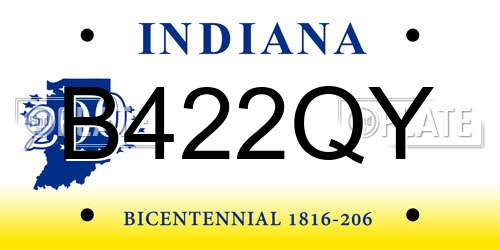 B422QY Indiana License Plate