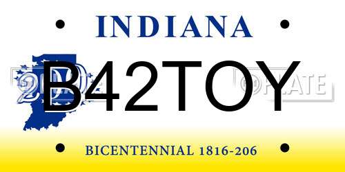 B42TOY Indiana License Plate