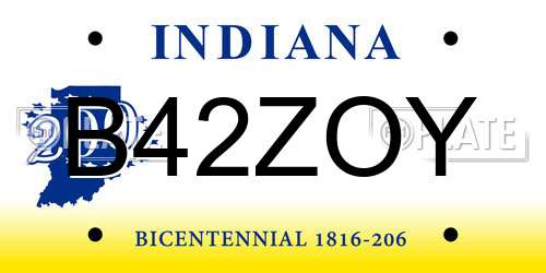 B42ZOY Indiana License Plate