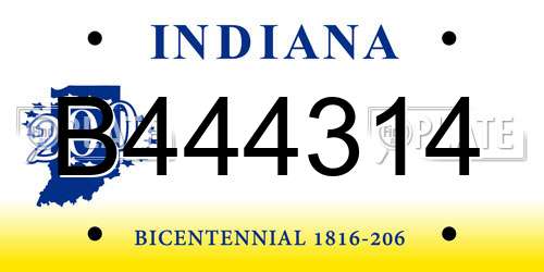 B444314 Indiana License Plate