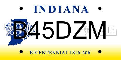 B45DZM Indiana License Plate
