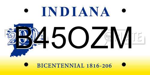B45OZM Indiana License Plate