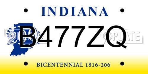 B477ZQ Indiana License Plate