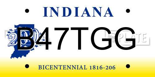 B47TGG Indiana License Plate