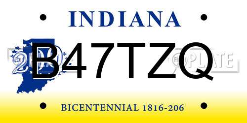 B47TZQ Indiana License Plate