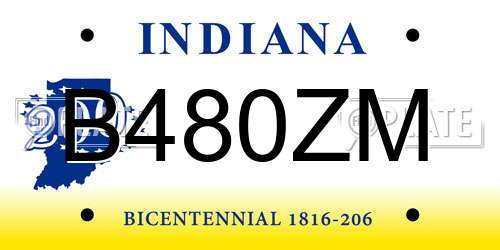 B480ZM Indiana License Plate