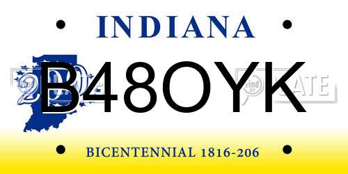 B48OYK Indiana License Plate