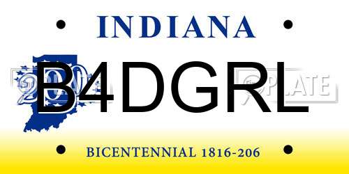 B4DGRL Indiana License Plate