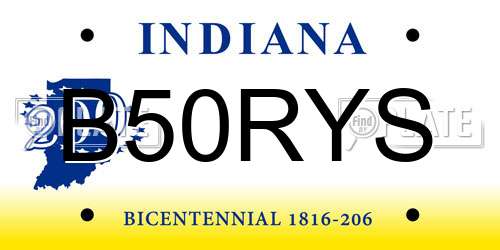 B50RYS Indiana License Plate