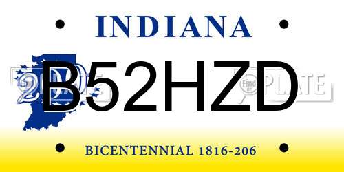 B52HZD Indiana License Plate