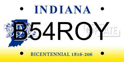 B54ROY Indiana License Plate