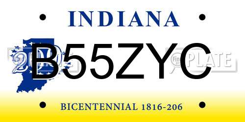 B55ZYC Indiana License Plate