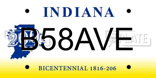 B58AVE Indiana License Plate