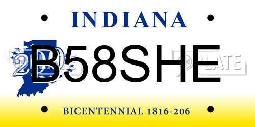 B58SHE Indiana License Plate