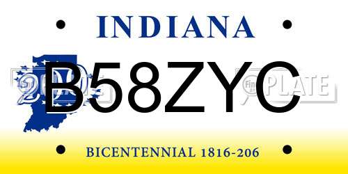 B58ZYC Indiana License Plate
