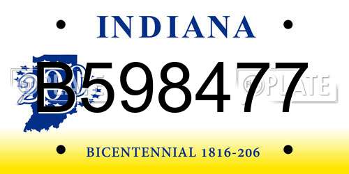 B598477 Indiana License Plate