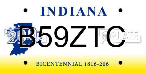 B59ZTC Indiana License Plate