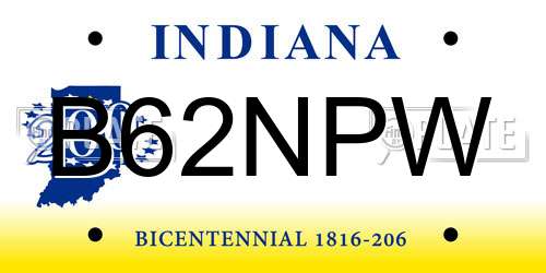B62NPW Indiana License Plate