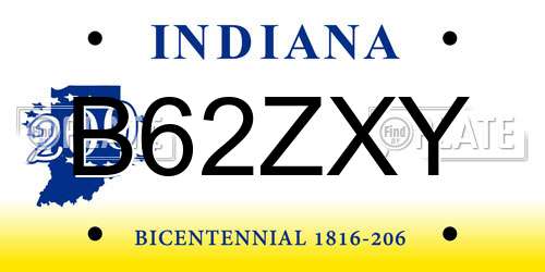 B62ZXY Indiana License Plate