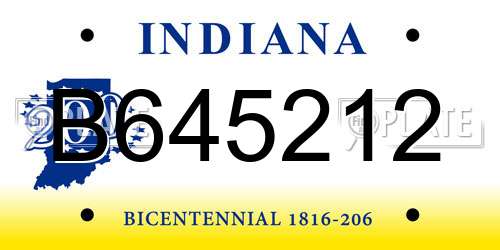 B645212 Indiana License Plate