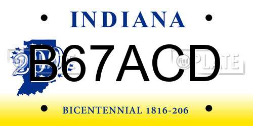 B67ACD Indiana License Plate