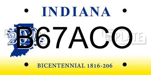 B67ACO Indiana License Plate