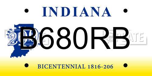 B680RB Indiana License Plate