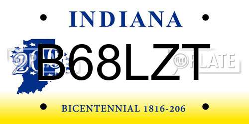 B68LZT Indiana License Plate