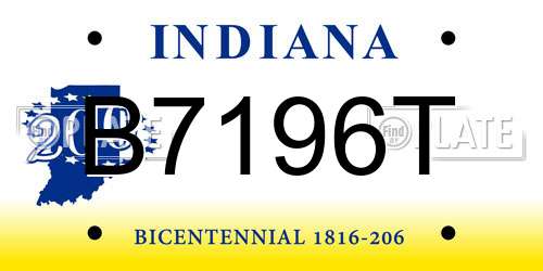 B7196T Indiana License Plate