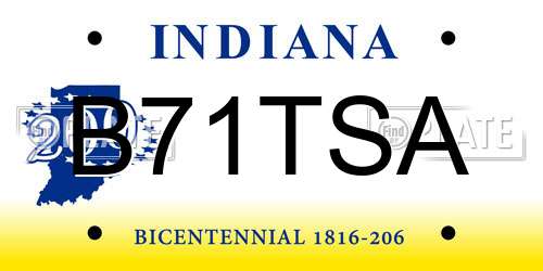 B71TSA Indiana License Plate