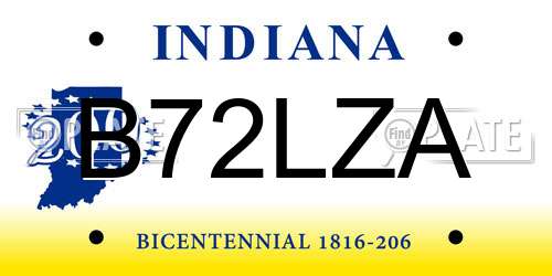 B72LZA Indiana License Plate