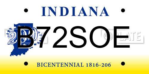 B72SOE Indiana License Plate