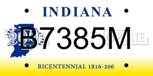 B7385M Indiana License Plate
