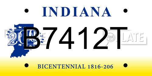 B7412T Indiana License Plate