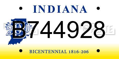 B744928 Indiana License Plate