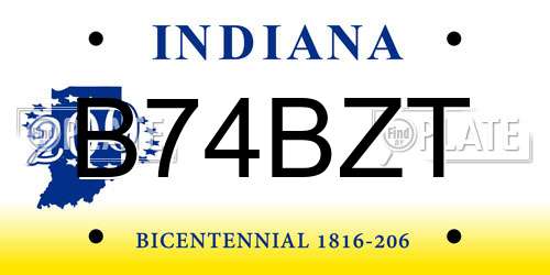 B74BZT Indiana License Plate